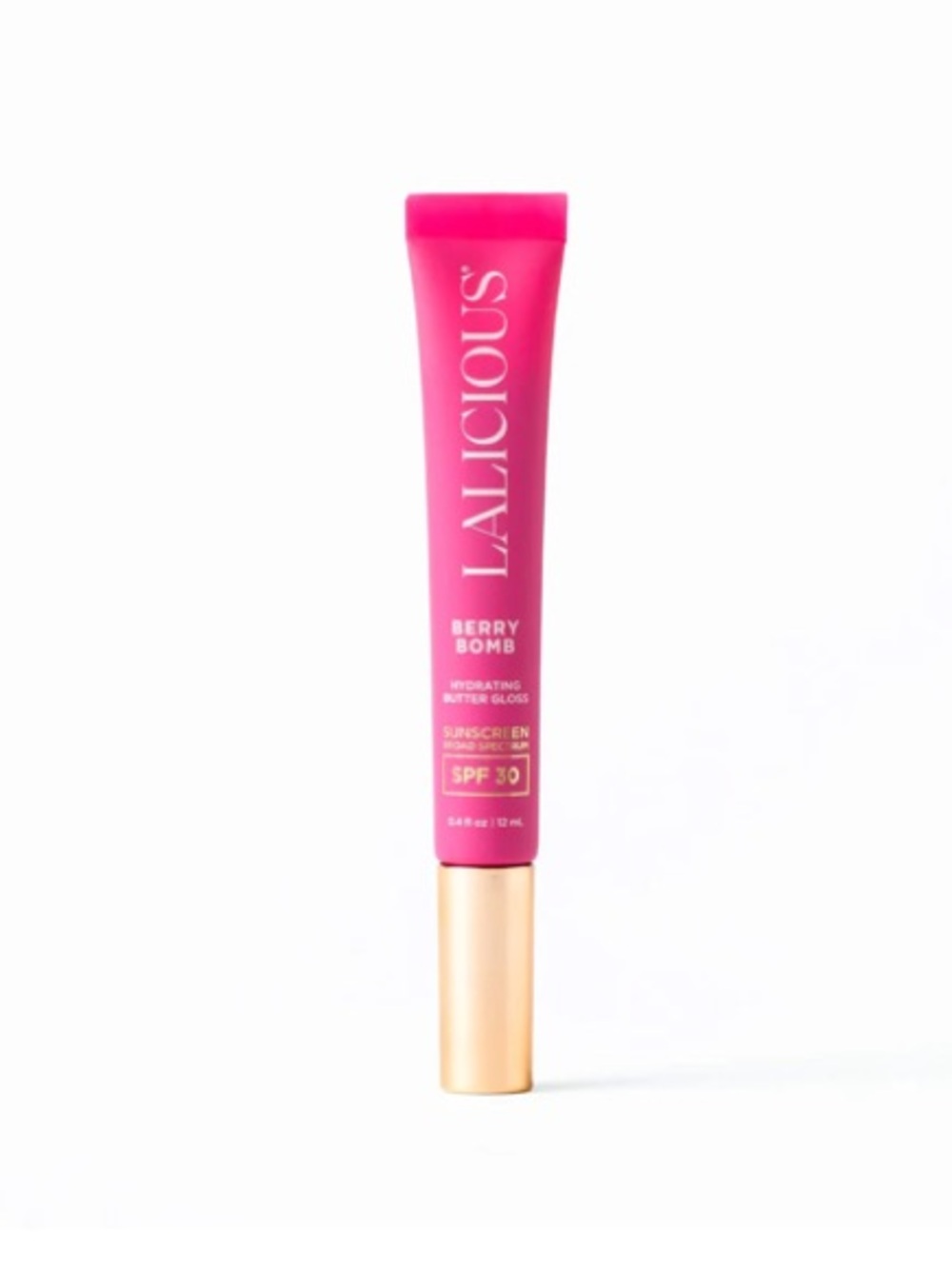 LALICIOUS Hydrating Butter Gloss SPF 30 in Berry Bomb shine shield plump hydrate